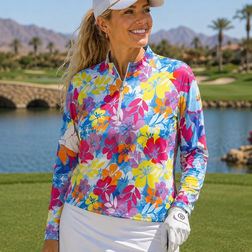 Tail Activewear Women Floral Quarter Zip Pullover Top Golf Tennis Athletic XXL